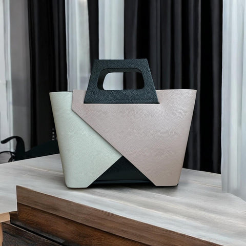 Geantă geometrică tricoloră din piele naturală – Design italian avangardist