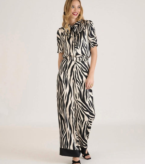 Pantaloni palazzo cu imprimeu zebra – NAF NAF Paris SS25