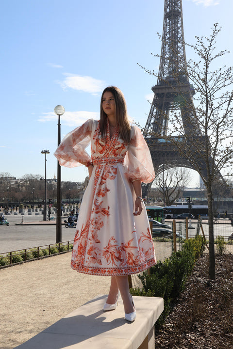 Rochie kimono cu imprimeu floral si pasari