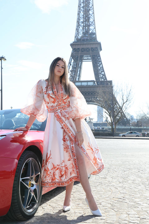 Rochie kimono cu imprimeu floral si pasari